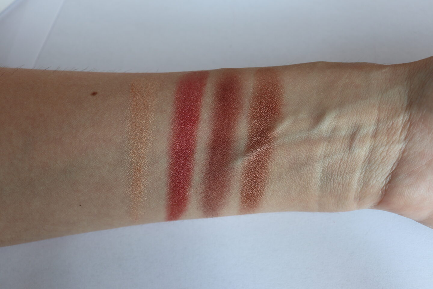 Tom Ford Eye Color Quad in Burnished Amber Swatches in natural light