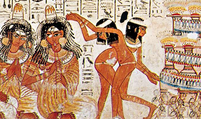 Egyptian dancing detail from a tomb painting in Egypt c. 1400 BCE